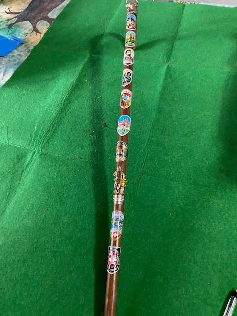 GERMAN BLACK FOREST WALKING STICK WITH BADGES