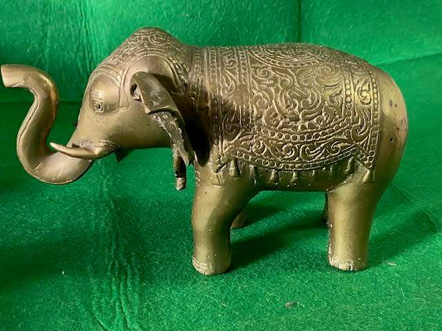 BRASS ELEPHANT FROM INDIA WITH CARVINGS