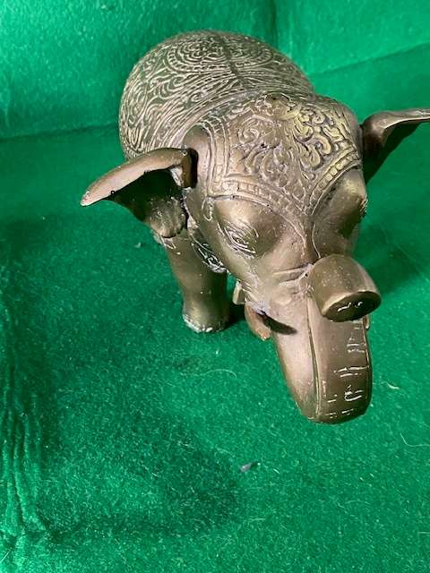 BRASS ELEPHANT FROM INDIA WITH CARVINGS