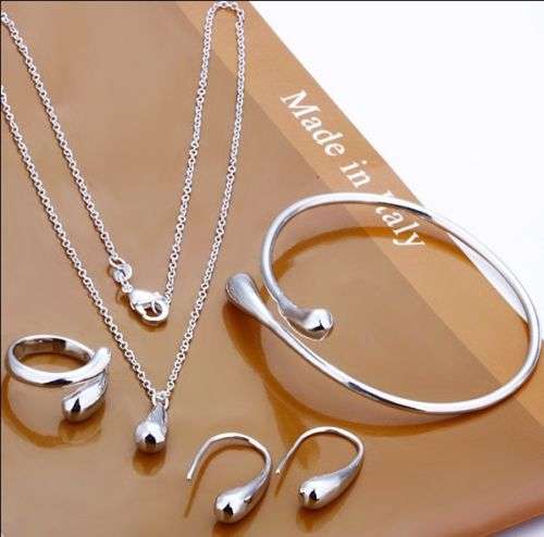 925 Sterling Silver Set Including: Necklace with Pendent, Bangle, Ring and Earrings + Gift BOX