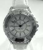 SWEET LIFE - BRAND NEW FASHION MENS WATCH WITH WHITE LEATHER STRAP, CHROME PLATED FACE AND B & W DIA