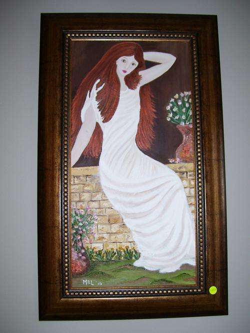 Lady dressed in white. Original one of a kind oil painting. Framed Special Offer !!!