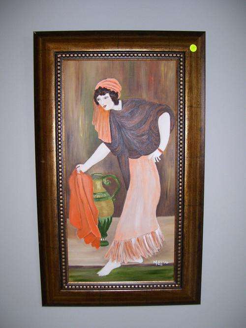 Lady with orange cloth and vase. Original oil painting . Only one of a kind Special Offer !!!