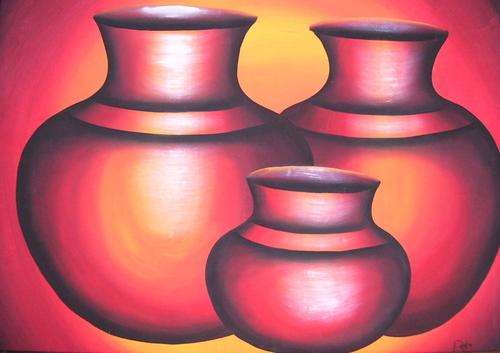 AFRICAN PAINTING - Acrylic TRADITIONAL ZULU POTS **READY TO HANG** 86.5cm X 61cm