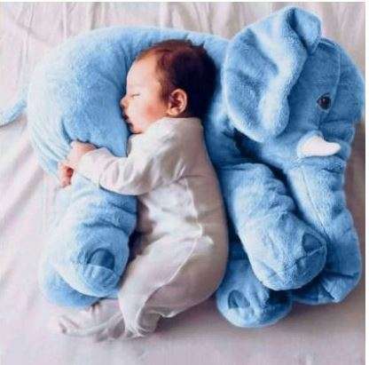 Stuffed Elephant Plush Pillow - Blue --washed
