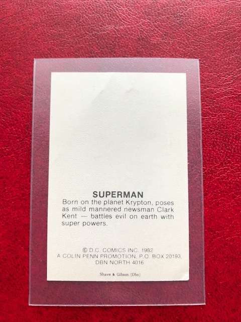 Superman from 1982 Superhero Swop Sensation (Rare). NEAR MINT!, 1982 Collin Penn Collection