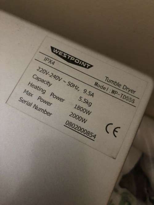 Westpoint WP-TD55s 5.5 kg Tumble dryer - Please read