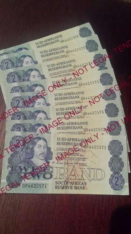 Eight R2 Uncirculated Gerhard de Kock notes - Consecutive serial numbers - 1 lot