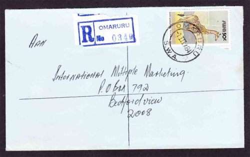 SWA to South Africa - (1984) - 3rd, Third Definitive - Registered Commercial Cover