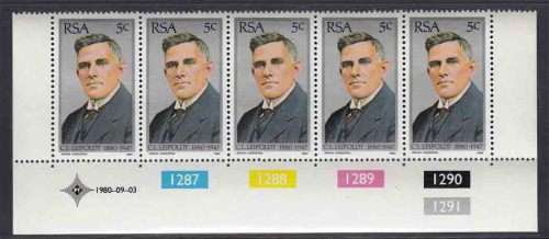 South Africa RSA -1980 - Birth Centenary of C Louis Leipoldt - Control Strip