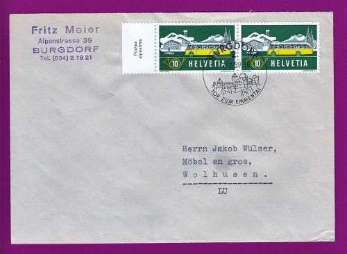 Switzerland on Cover - 1953 (1959) Alpine Post Bus, Winter Background