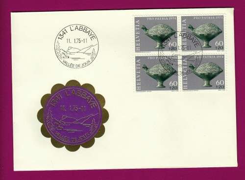 Switzerland on Cover L'Abbaye 1975 on Pro Patria Archaeological Finds 1974