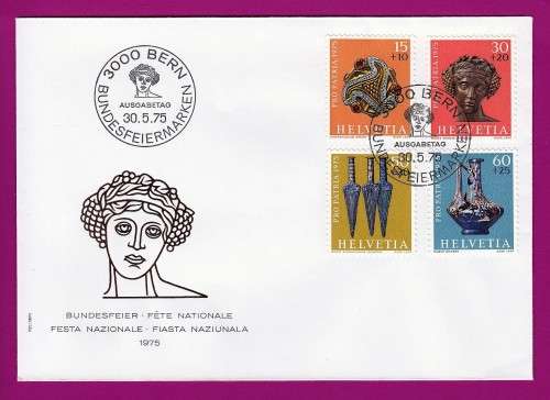 Switzerland on Cover National Celebration 1975 on Pro Patria Archaeological Finds /Treasures