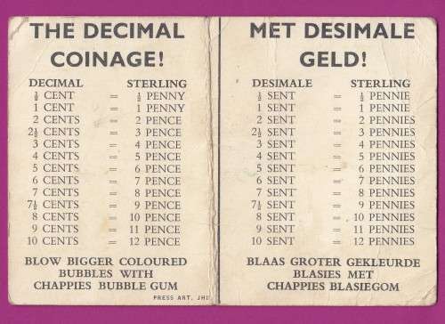Chappies Bubblegum Decimal Converter - 1959 1960