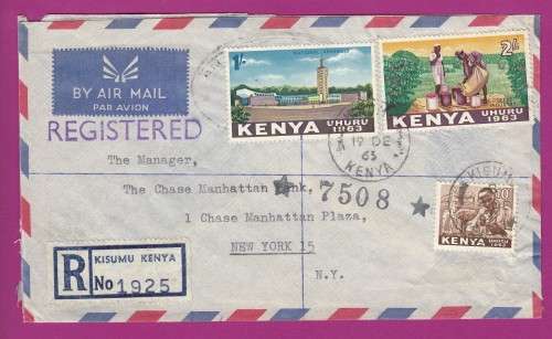 Kenya on Cover - 1963 - Registered Kisumu to New York Air Mail