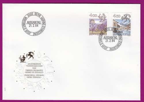 Switzerland on Cover - 1984 - Signs of the Zodiac and City Views. Sagittarius, Capricorn,