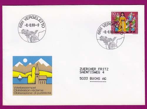 Switzerland on Cover - 1988 (1985 ) - Pro Juventute Snow White and the 7 Dwarfs