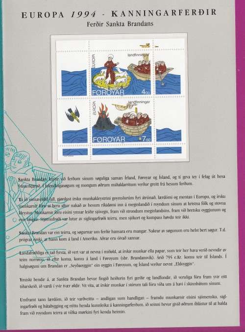 Iceland Ireland Faroe Islands - 1994 - Joint Issue Voyages of St Brendan Souvenir Folder