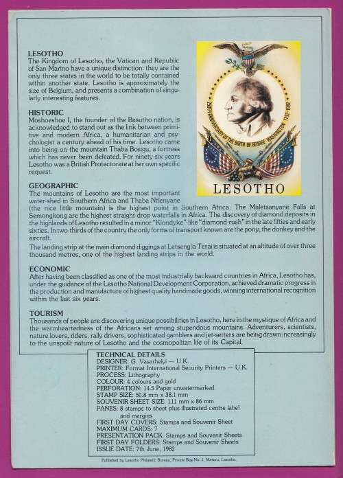 Lesotho - 1982 - George Washington Souvenir Folder