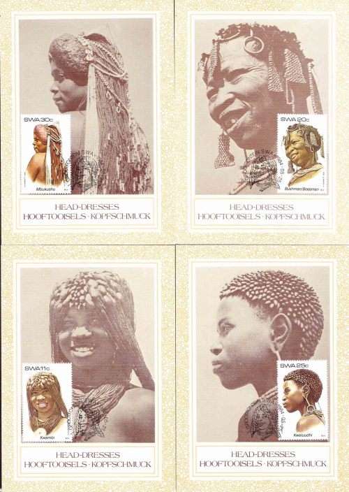 South West Africa SWA (now Namibia) - 1984 - Traditional Headdresses - Complete Set Maxi Cards