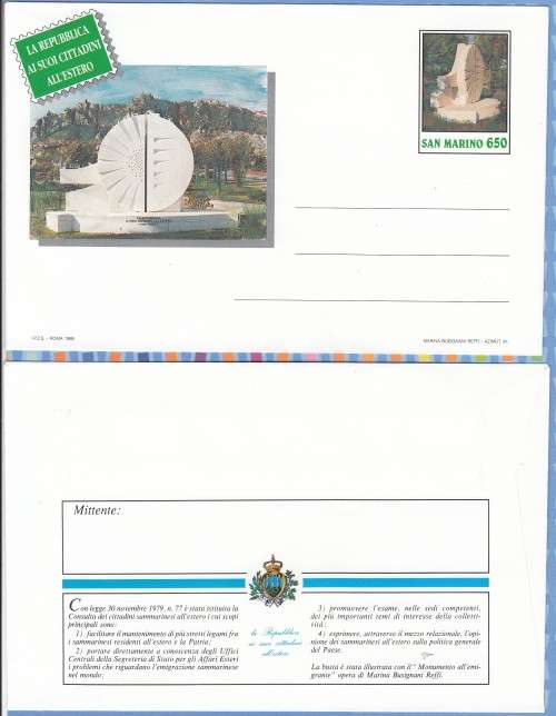San Marino - 1989 - La Repubblica Ai Suoi Cittadini All'Estero - Monument Coat of Arms