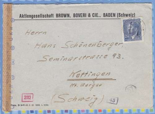 Germany - 1943 - Cover Czechoslovakia to Switzerland - Adolf Hitler censored