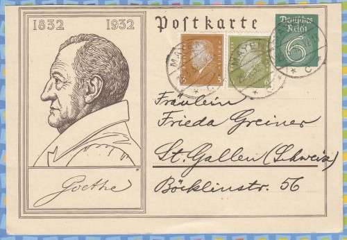 Germany - 1932 - Postal Stationery, Post Card - Goethe