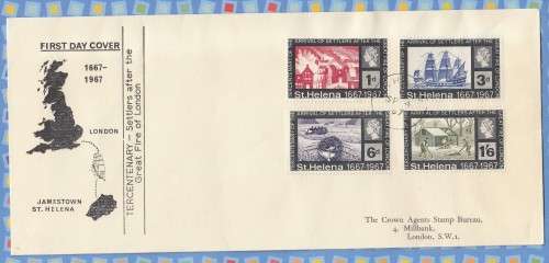 St Helena - 1967 - Tercentenary arrival Settlers from London after Great Fire FDC