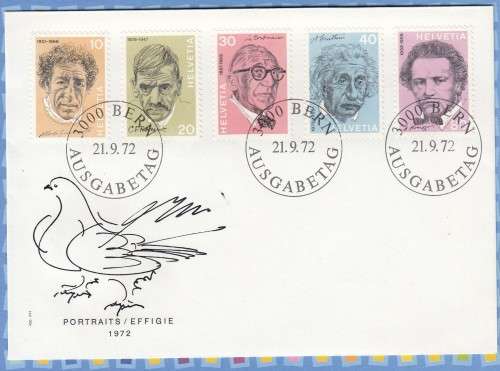 Switzerland  1972  FDC Portraits and Signatures Famous Swiss