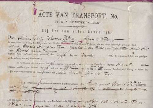 Orange Free State - 1882 - Akte (Acte) van Transport - "Bloemhof" Winburg