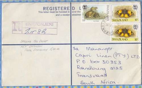 Swaziland - 1989 - Butterflies Rock Dassie Stationery Incorrect spelling of Entonjeni