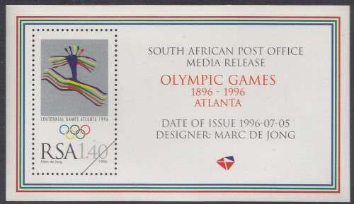 South Africa RSA - 1998 - MEDIA RELEASE - Summer Olympic Games, Atlanta