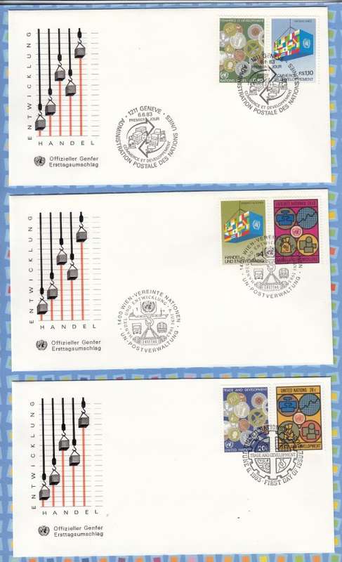 United Nations - 1983 Trade and Devlopment complete on 3 FDC