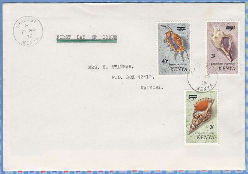 Kenya - 1975 (1971)- Sea Shells Definitive Overprint on FDC (scarce)