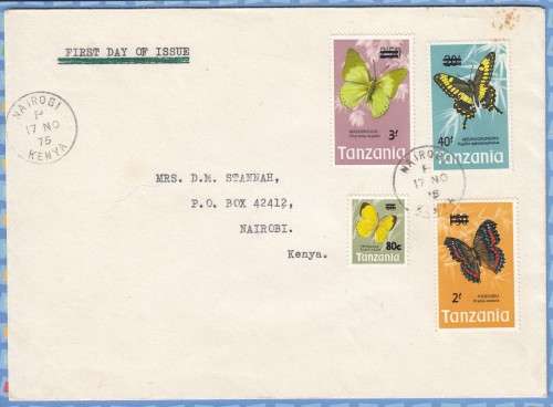 Tanzania - 1975 (1973) - Butterflies Definitive Overprint on FDC (scarce)