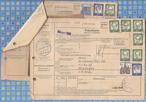 Germany on (Cover) Paketkarte to SWA - 1966 (1961) - Hauptmann Droste-Hulshoff