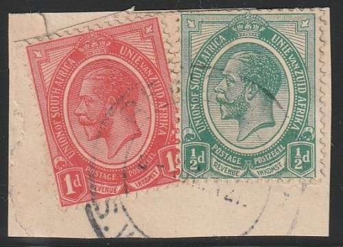 South West Africa SWA Forerunner - King George V KGV - 1/2d and 1d on piece - Tsumeb