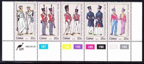 Ciskei - 1983 - British Military Uniforms - Complete Set in Control Strip