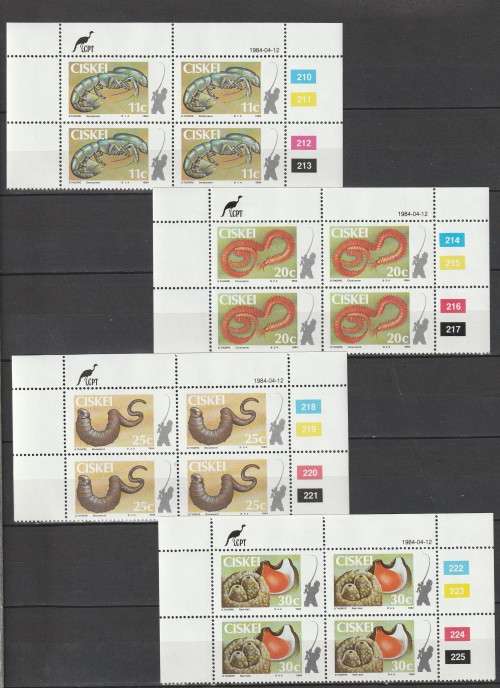 Ciskei - 1984 - Coastal Angling Fishbait - Complete Set Control Blocks