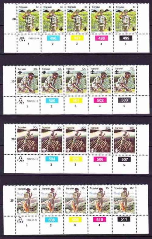 Transkei - 1982 - Boy Scout Movement 75 Anniv / Scouts - Complete Set Control Blocks