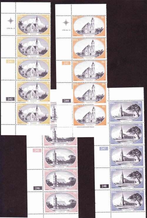 South West Africa SWA - 1978 - Historic Churches - Complete Set of Control Blocks