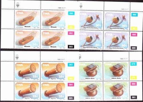 South West Africa SWA - 1985 - Traditional Musical Instruments - Complete Set Control Blocks