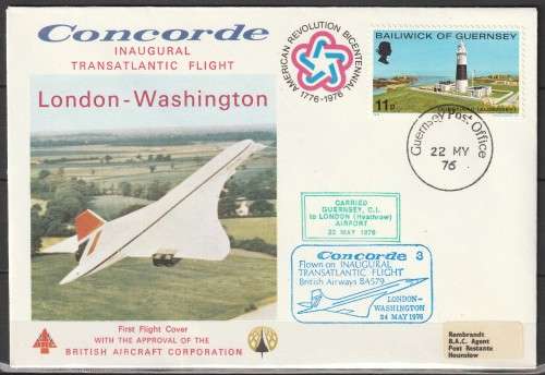 Concorde 3 - 1976 - Inaugural Flight Cover - British Airways - London Washington Dullas Airport