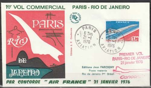 Concorde - 1976 - Inaugural Flight Cover - Air France - Paris to Rio
