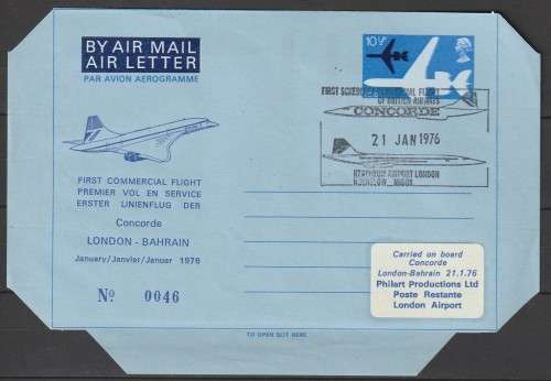Concorde - 1976 - Air Letter Aerogramme - London to Bahrain - No 0046