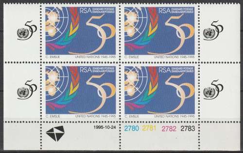 South Africa RSA - 1995 - United nations UN 50th anniversary - Control Block