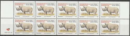 South Africa RSA - 1993 to 1998 - Sixth 6th Definitive Endangered Fauna - Rhinoceros Booklet Pane