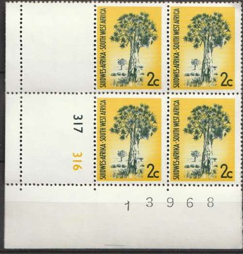 South West Africa SWA 1970 to 1971 - 1st Decimal Definitive (1961) 2c Control Block