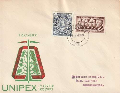 Union of South Africa (FDC) - 1960 - Prime Ministers and King George on Unipex Cover x2