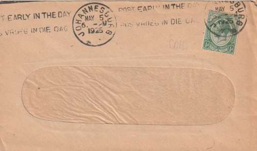 Union of South Africa cover - 1925 (1913) - King George V Slogan Post early in the day